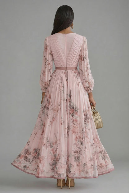 Women's Maxi Dress | Deep V-Neck Pleated Design