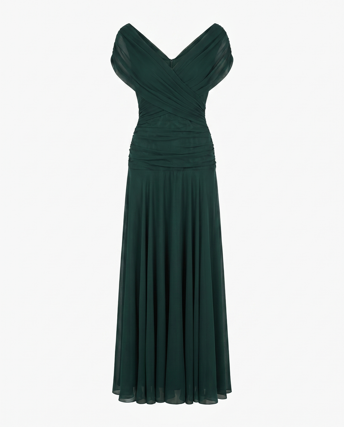 Women's Maxi Dress | Draped V-Neck & Sheer Sleeve Detail