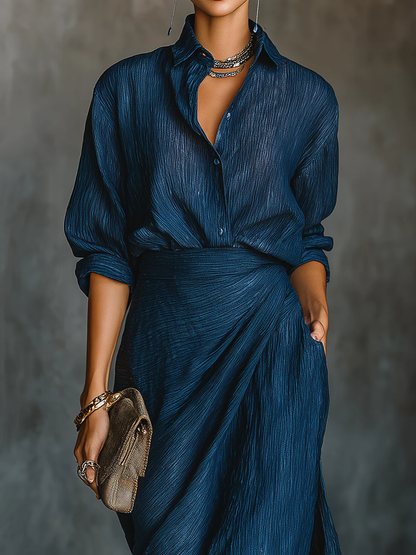 Women's Maxi Dress | Elegant Shirt Style & Flowing Skirt Set