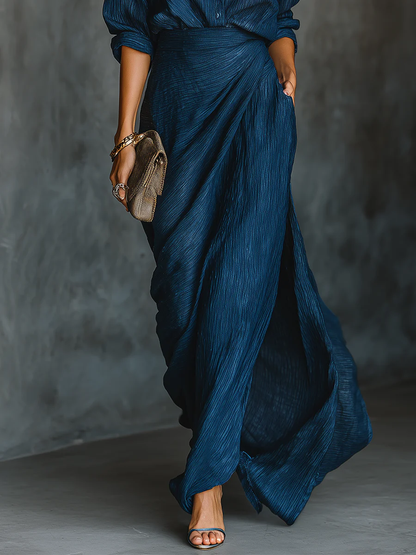 Women's Maxi Dress | Elegant Shirt Style & Flowing Skirt Set