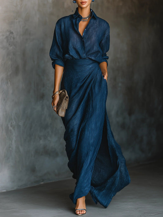 Women's Maxi Dress | Elegant Shirt Style & Flowing Skirt Set