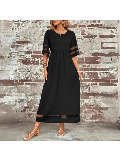 Women's Maxi Dress | Empire Waist & Mesh Panel Relaxed Everyday Style