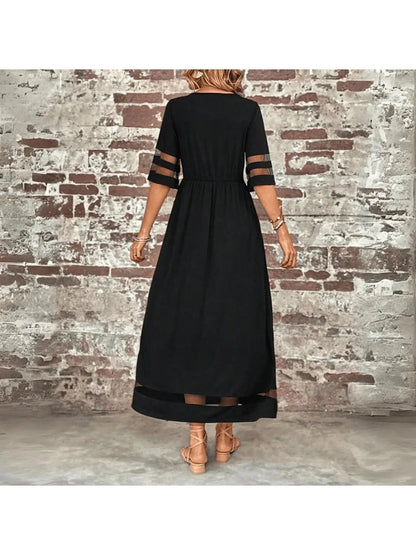 Women's Maxi Dress | Empire Waist & Mesh Panel Relaxed Everyday Style