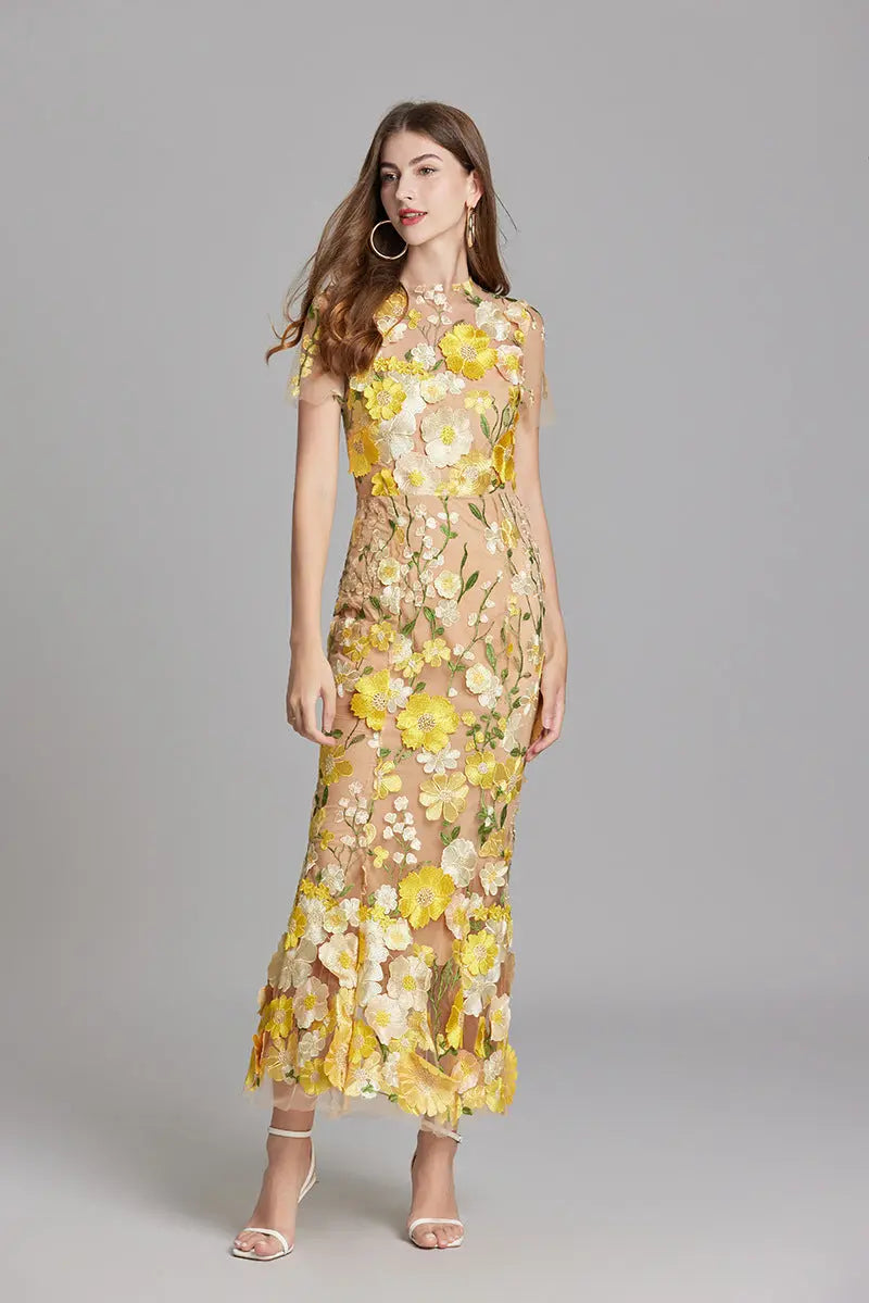 Women's Maxi Dress | Floral Embroidered Design