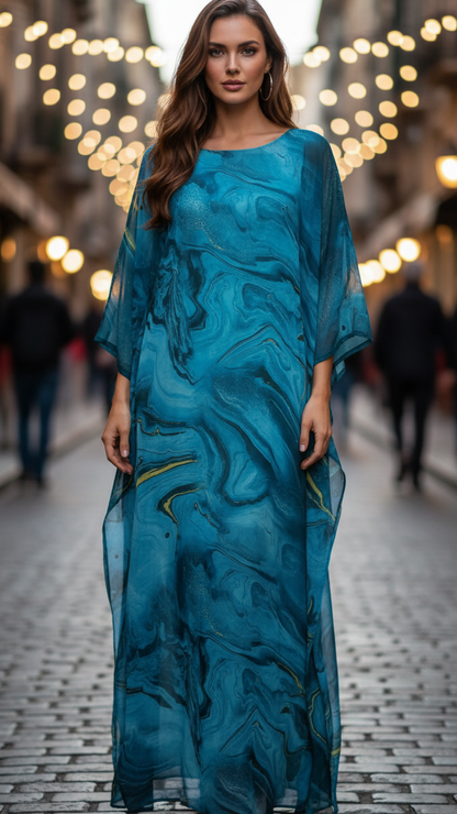 Women's Maxi Dress | Flowing Kaftan Style & Ethereal Swirl Print Design