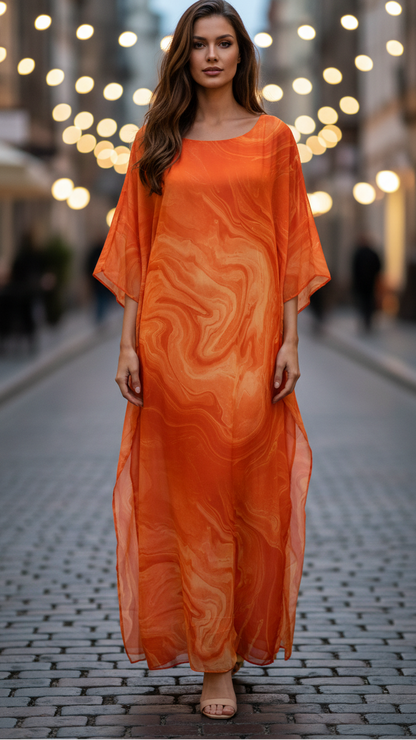 Women's Maxi Dress | Flowing Kaftan Style & Ethereal Swirl Print Design