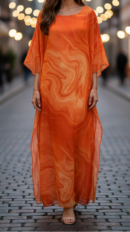 Women's Maxi Dress | Flowing Kaftan Style & Ethereal Swirl Print Design