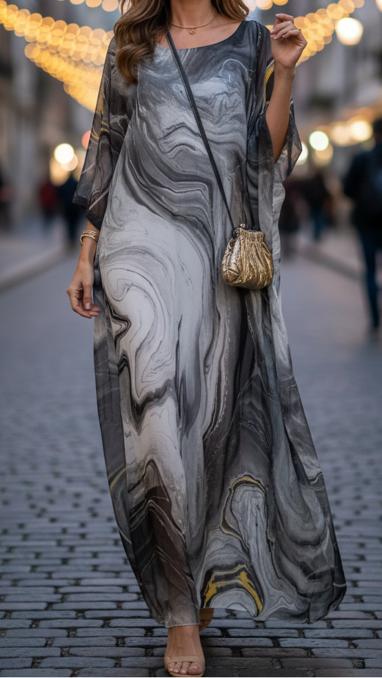 Women's Maxi Dress | Flowing Kaftan Style & Ethereal Swirl Print Design