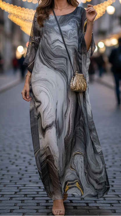 Women's Maxi Dress | Flowing Kaftan Style & Ethereal Swirl Print Design
