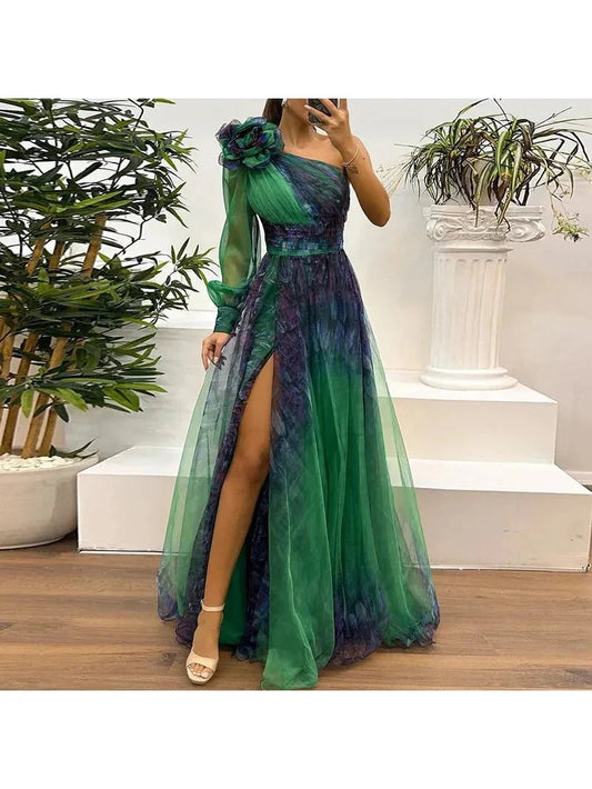 Women's Maxi Dress | One-Shoulder Floral Print & Evening Elegance