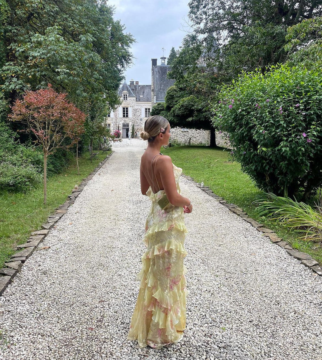 Women's Maxi Dress | Open-Back Ruffle Design
