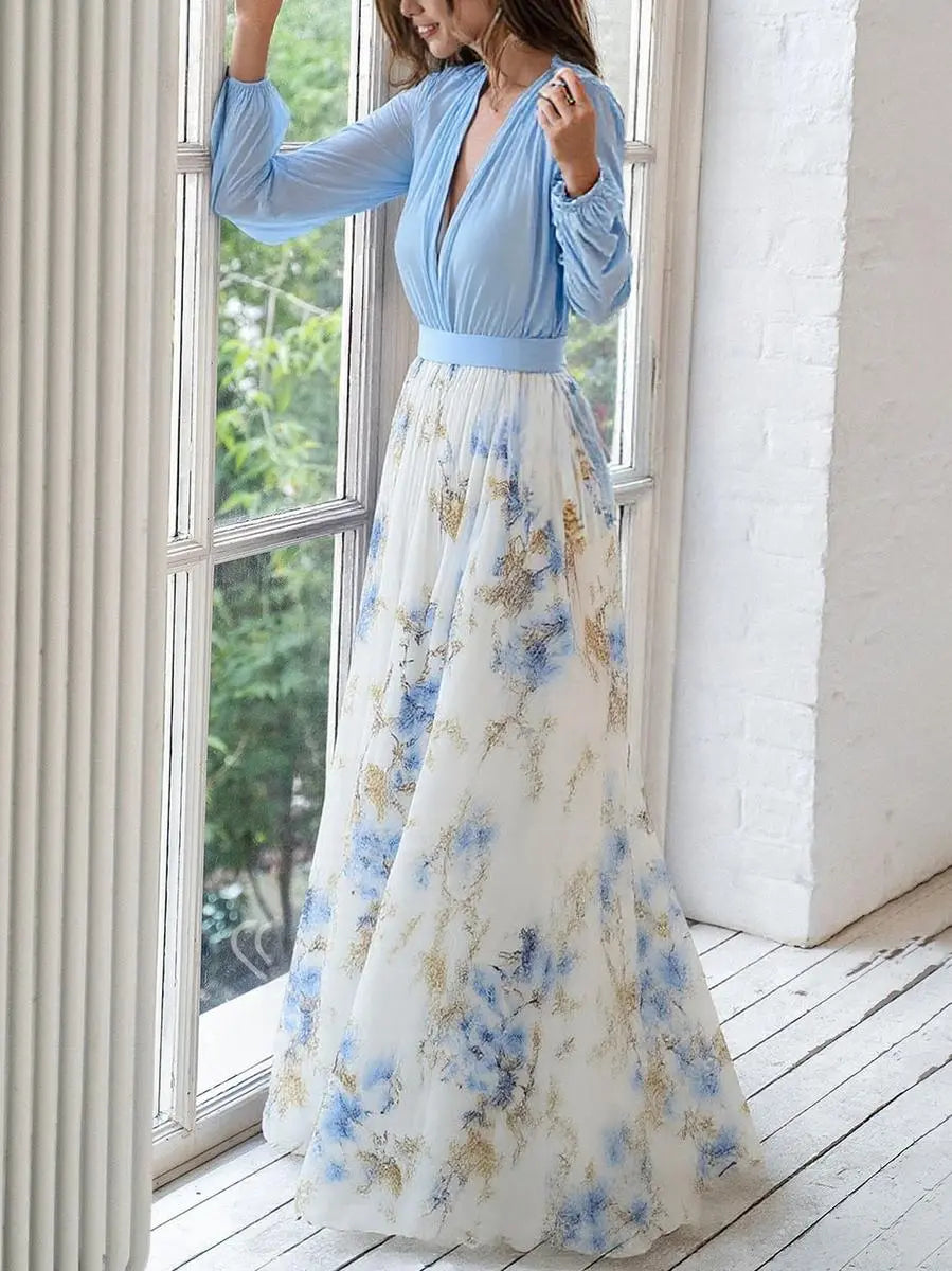 Women's Maxi Dress | Plunge Neck Flowing Skirt