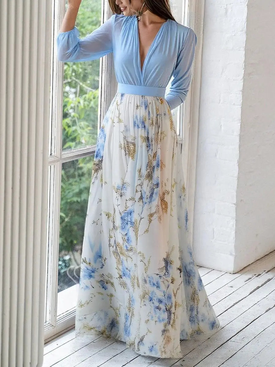 Women's Maxi Dress | Plunge Neck Flowing Skirt