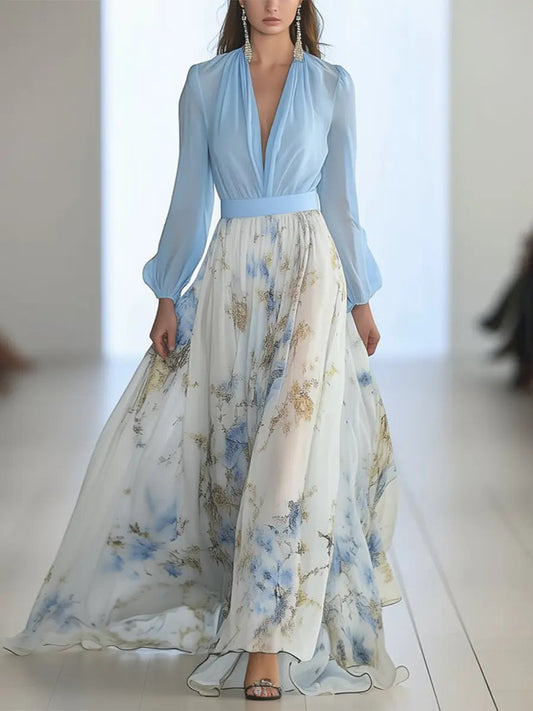 Women's Maxi Dress | Plunge Neck Flowing Skirt