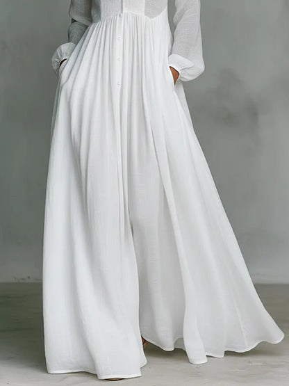 Women's Maxi Dress | Stand Collar Button Front & Flowing Silhouette