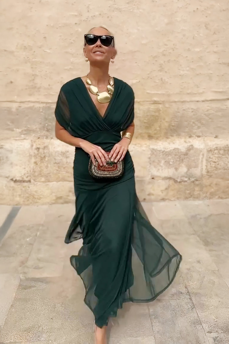 Women's Maxi Dress | V-Neck & Flutter Sleeves