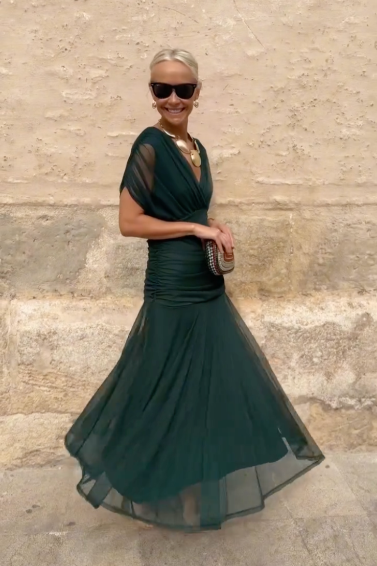 Women's Maxi Dress | V-Neck & Flutter Sleeves