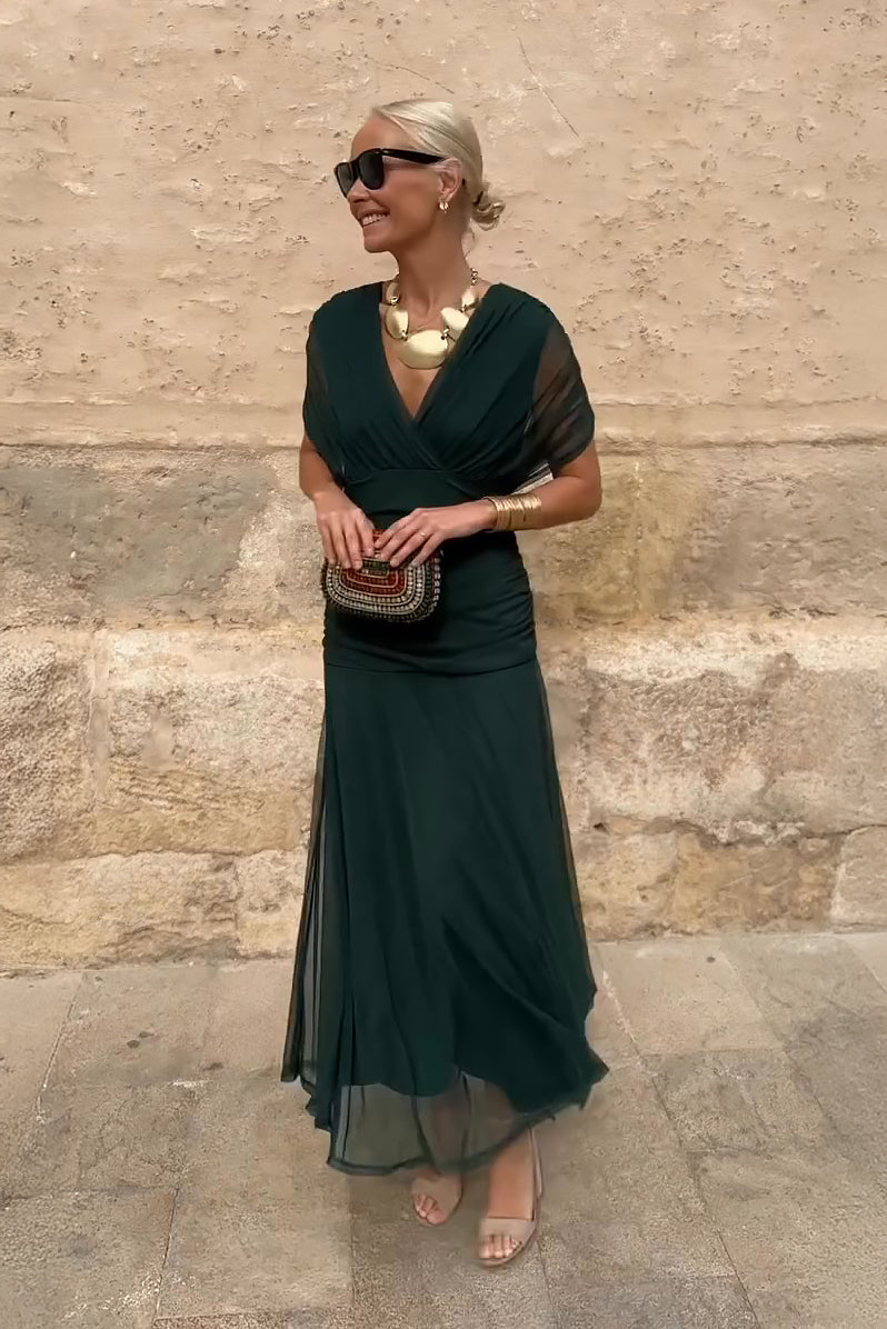 Women's Maxi Dress | V-Neck & Flutter Sleeves