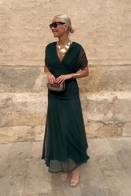 Women's Maxi Dress | V-Neck & Flutter Sleeves