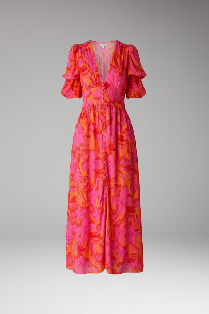 Women's Maxi Dress | V-Neck Puff Sleeves & Floral Print Summer Style
