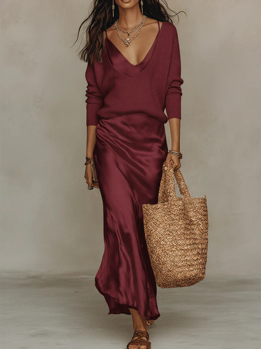 Women's Maxi Dress | V-Neck Satin Slip