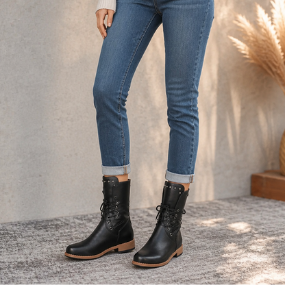 Women's Mid-Calf Combat Boots | Adjustable Lace Fit & All-Day Comfort