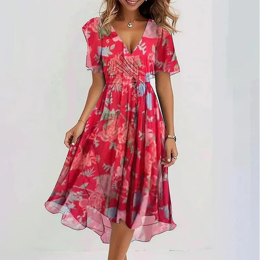 Women's Midi Dress | A-Line & V-Neck