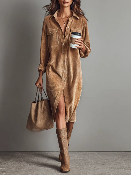Women's Midi Dress | Button-Up Shirt Dress & Relaxed Corduroy Fit
