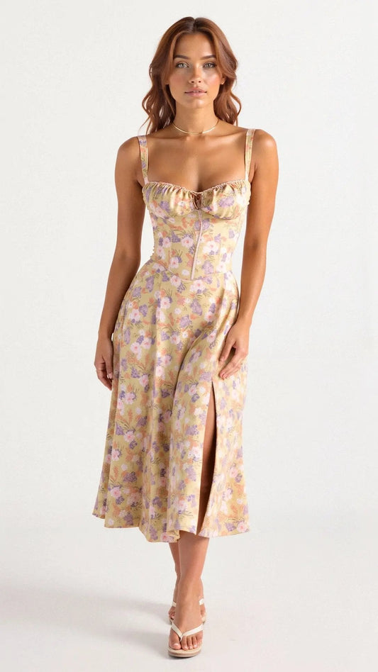 Women's Midi Dress | Corset Bodice & Side Slit