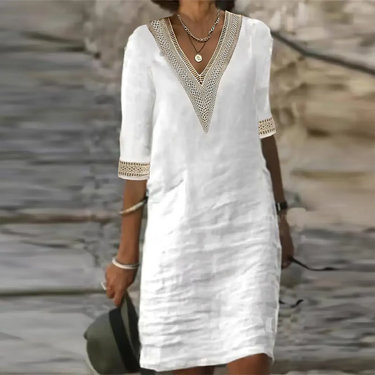 Women's Midi Dress | Crochet V-Neck Trim