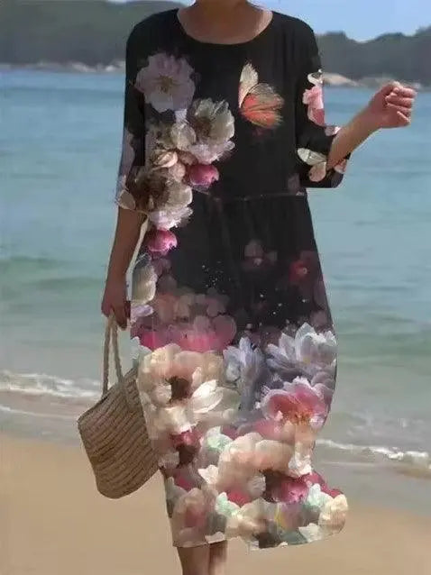 Women's Midi Dress | Floral A-Line Silhouette