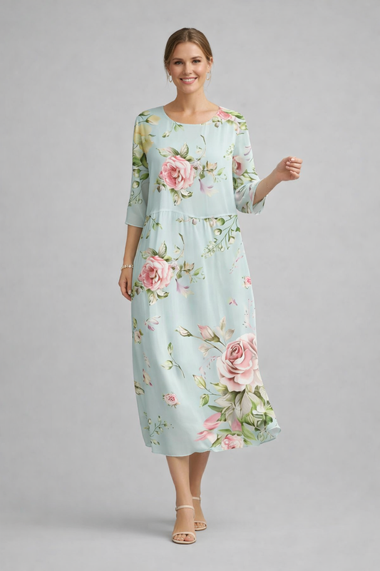 Women's Midi Dress | Floral Print & Relaxed Fit