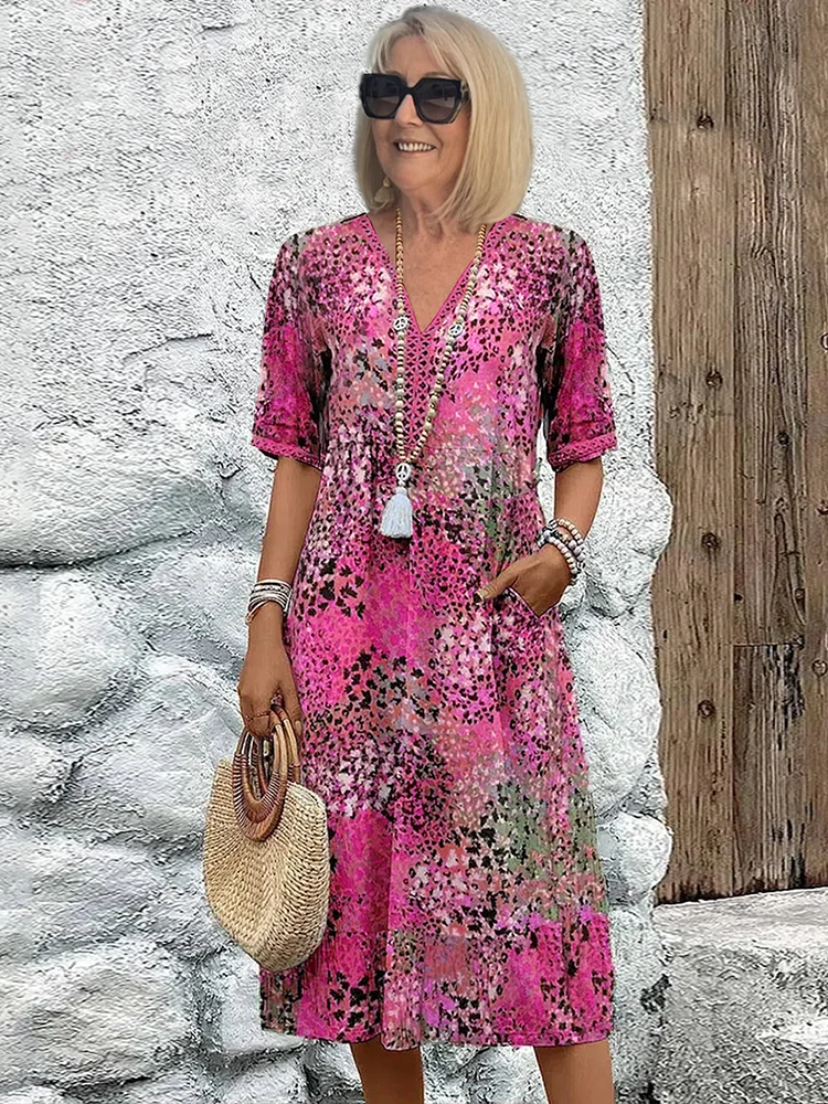 Women's Midi Dress | Flowing Silhouette & Vibrant Print