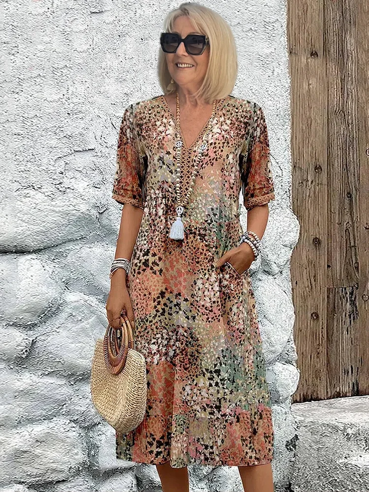 Women's Midi Dress | Flowing Silhouette & Vibrant Print