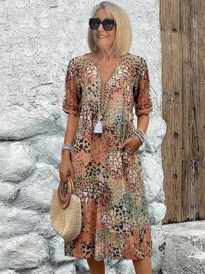 Women's Midi Dress | Flowing Silhouette & Vibrant Print