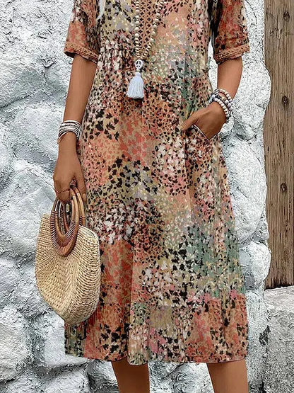 Women's Midi Dress | Flowing Silhouette & Vibrant Print