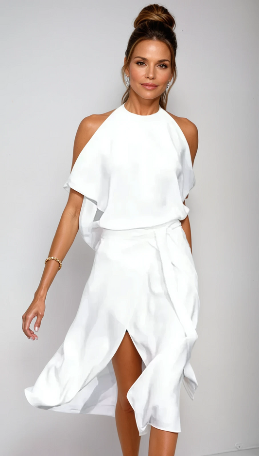 Women's Midi Dress | Off-Shoulder Design & Asymmetric Hem