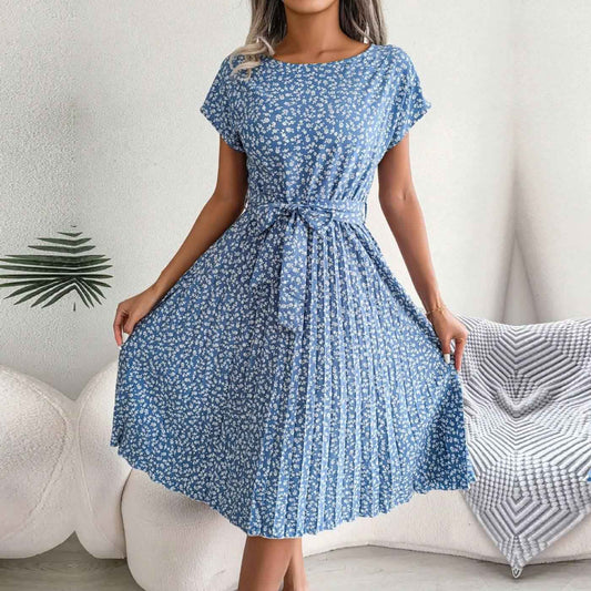 Women's Midi Dress | Pleated Belted Floral Print