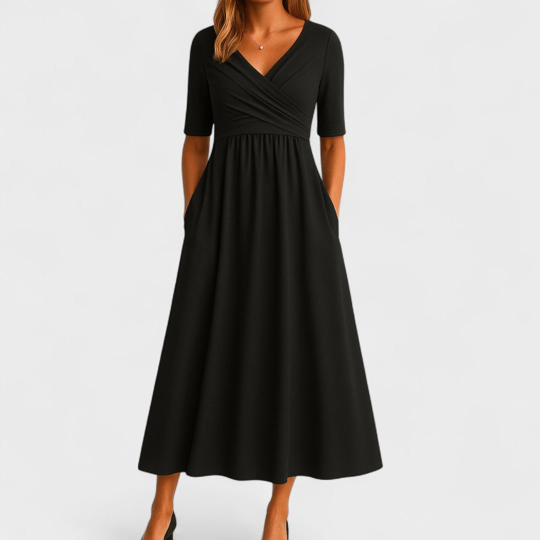 Women's Midi Dress | Surplice V-Neckline & Flattering Wrap Bodice