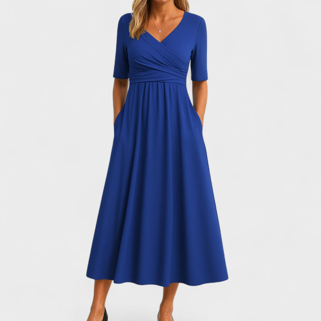 Women's Midi Dress | Surplice V-Neckline & Flattering Wrap Bodice