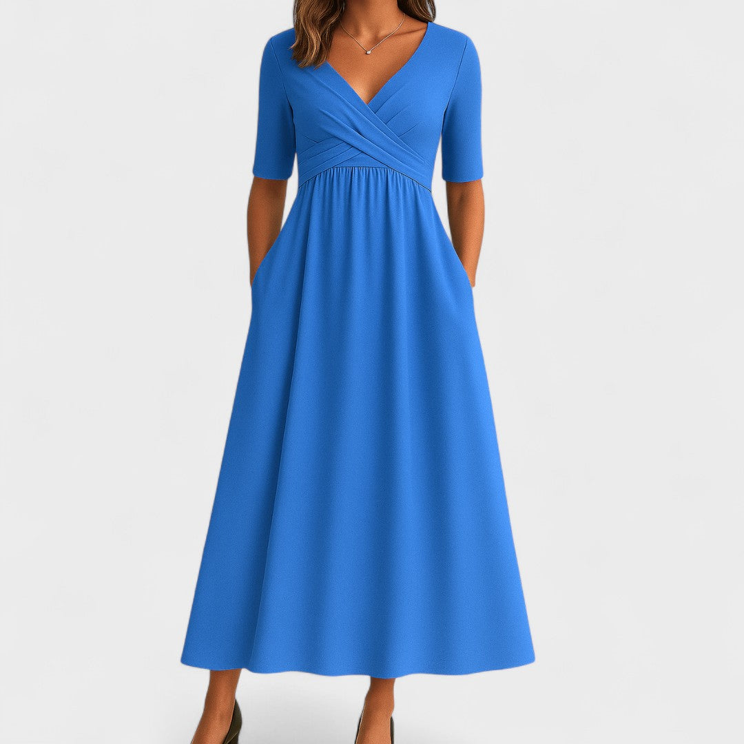 Women's Midi Dress | Surplice V-Neckline & Flattering Wrap Bodice