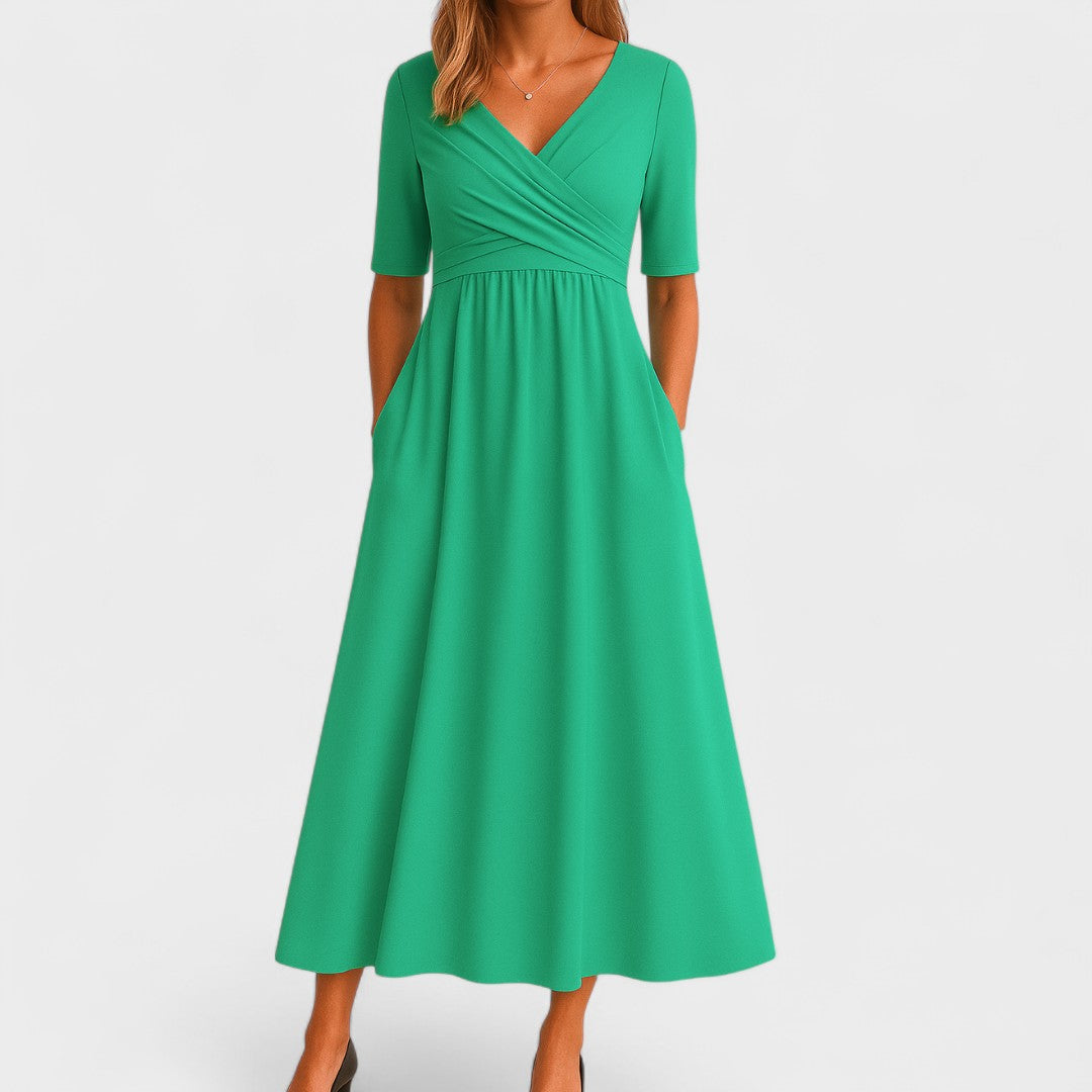 Women's Midi Dress | Surplice V-Neckline & Flattering Wrap Bodice