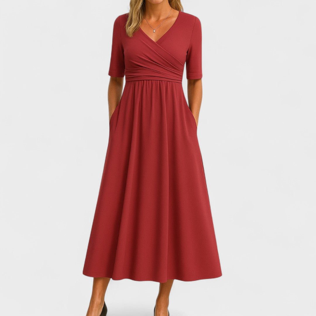 Women's Midi Dress | Surplice V-Neckline & Flattering Wrap Bodice