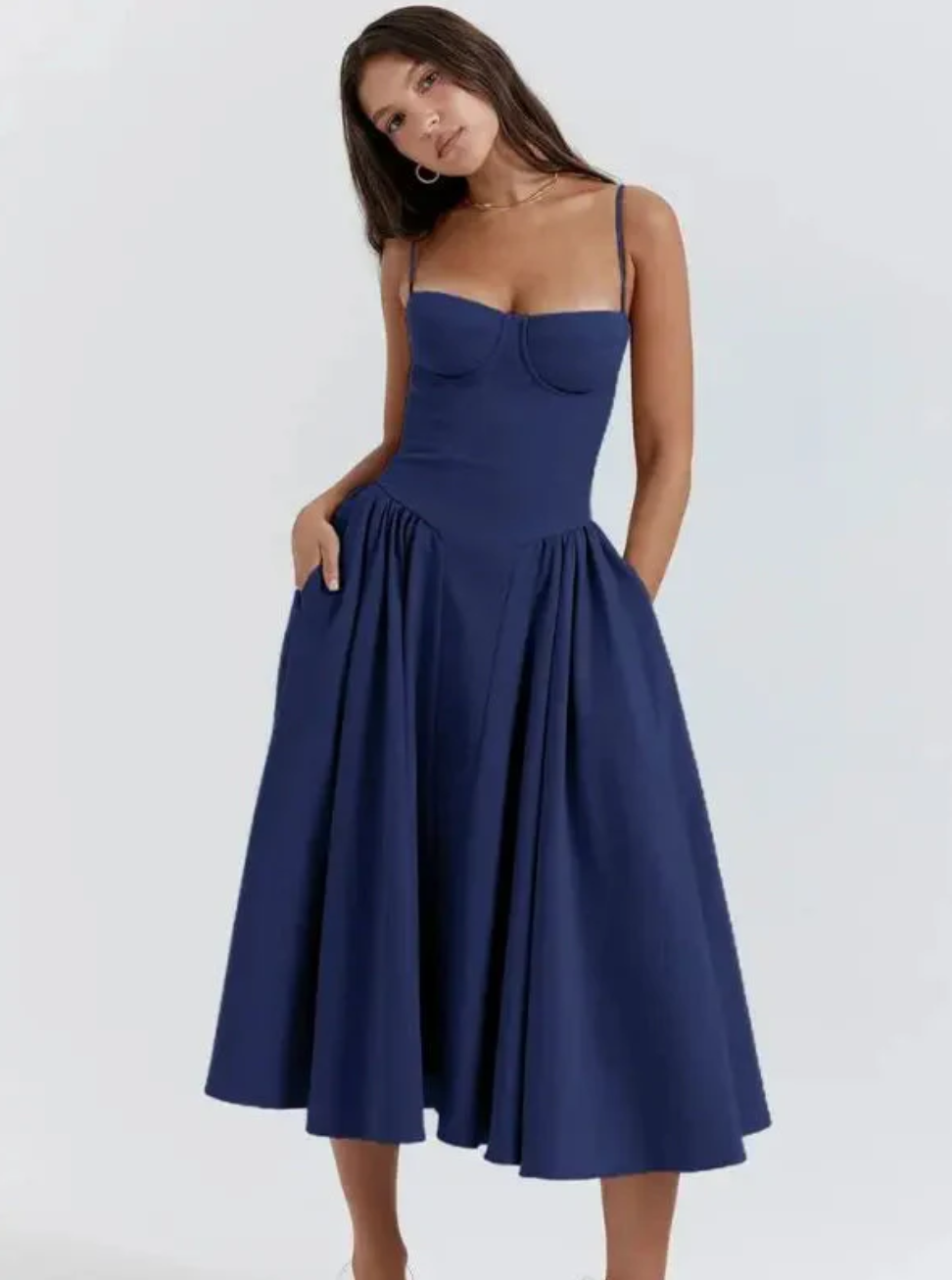 Women's Midi Dress | Sweetheart Neck & Flowy Fit