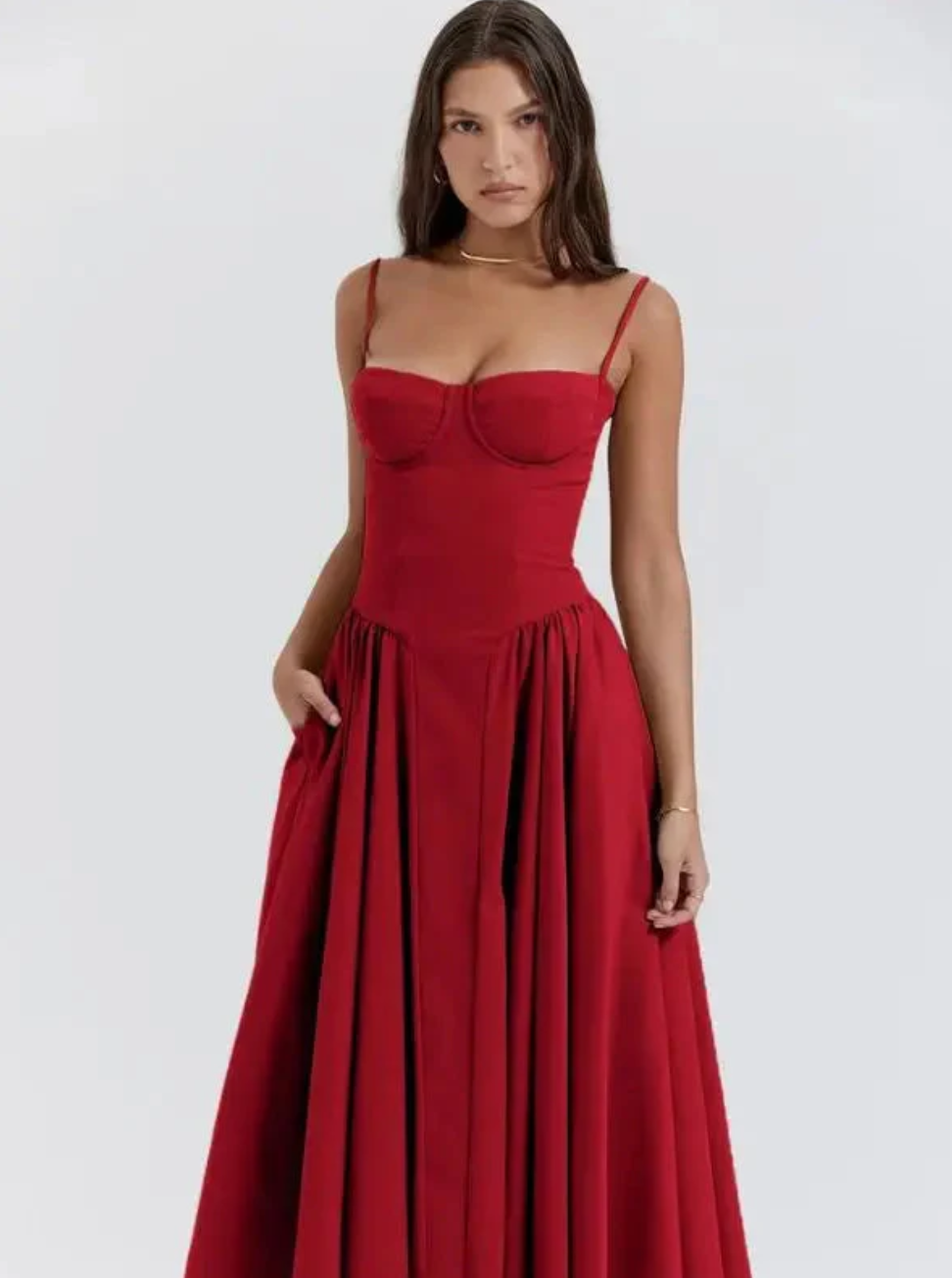 Women's Midi Dress | Sweetheart Neck & Flowy Fit