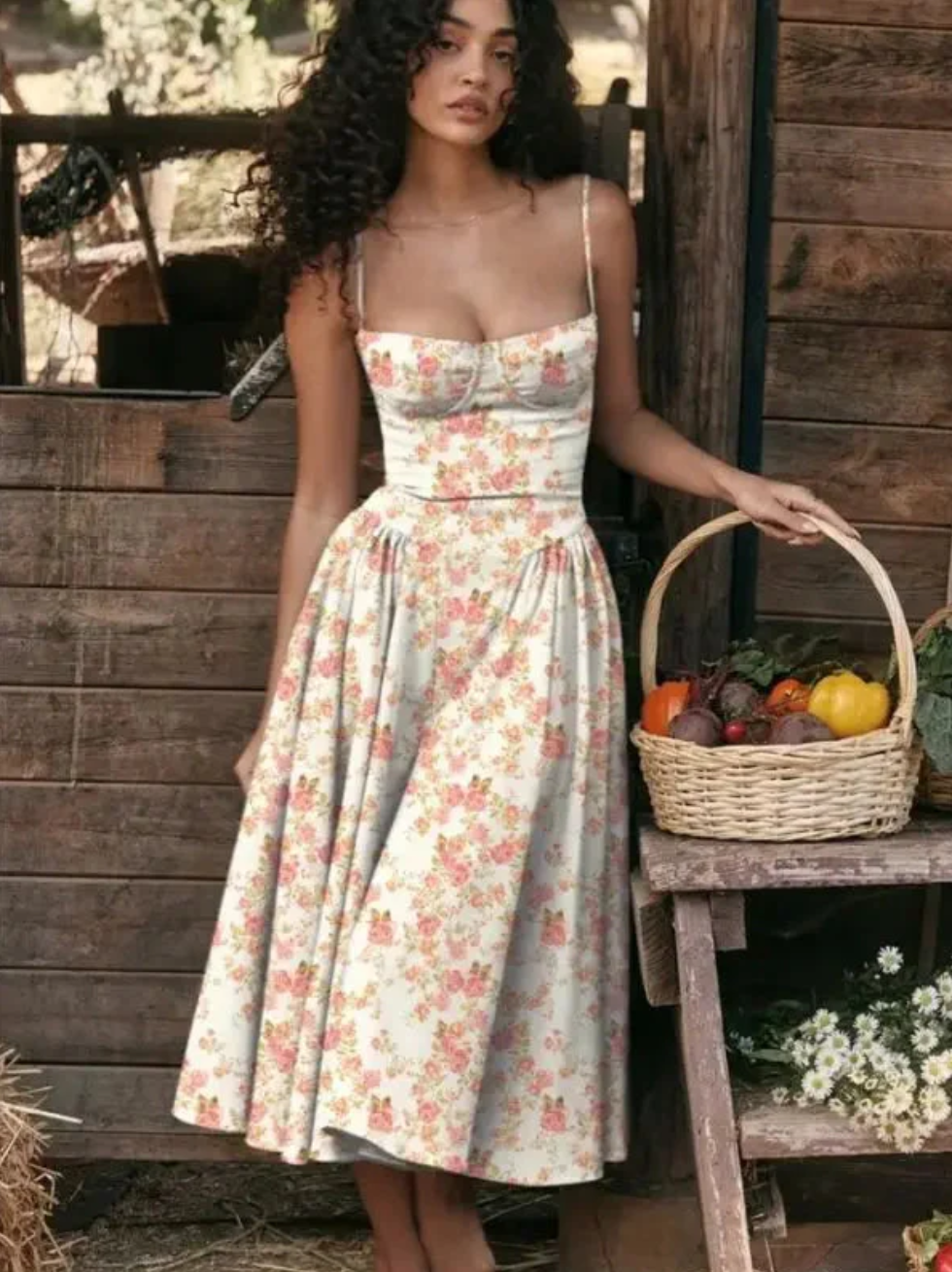 Women's Midi Dress | Sweetheart Neck & Flowy Fit