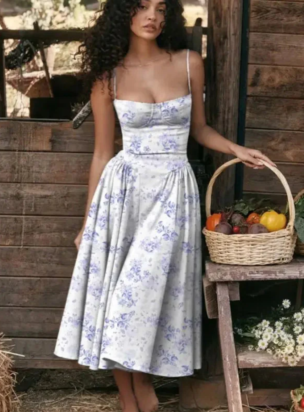 Women's Midi Dress | Sweetheart Neck & Flowy Fit
