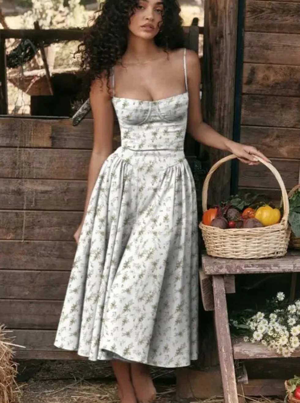 Women's Midi Dress | Sweetheart Neck & Flowy Fit
