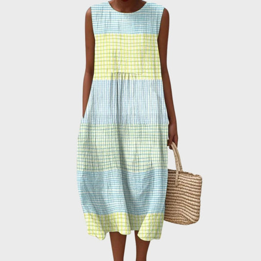 Women's Midi Dress | Tiered Plaid Design & Sleeveless Summer Comfort