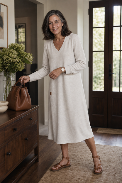 Women's Midi Dress | V-Neck & A-Line Fit